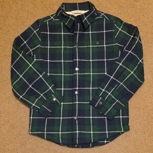 Janie and Jack Green and Navy Plaid Button Down With Fleece Lining